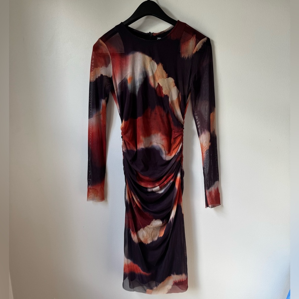 XS Zara Long Sleeve Multicolor Mesh Dress